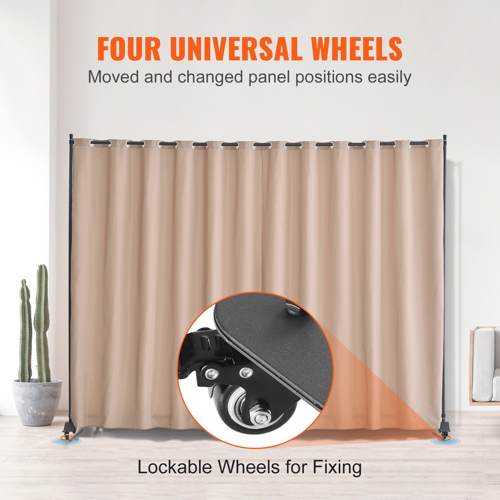 Room Divider, Portable Panel Room Divider With Wheels Curtain Divider Stand, Freestanding Room Divider Privacy Screen For Office, Bedroom, Dining Room, Study, Brown - Image 6