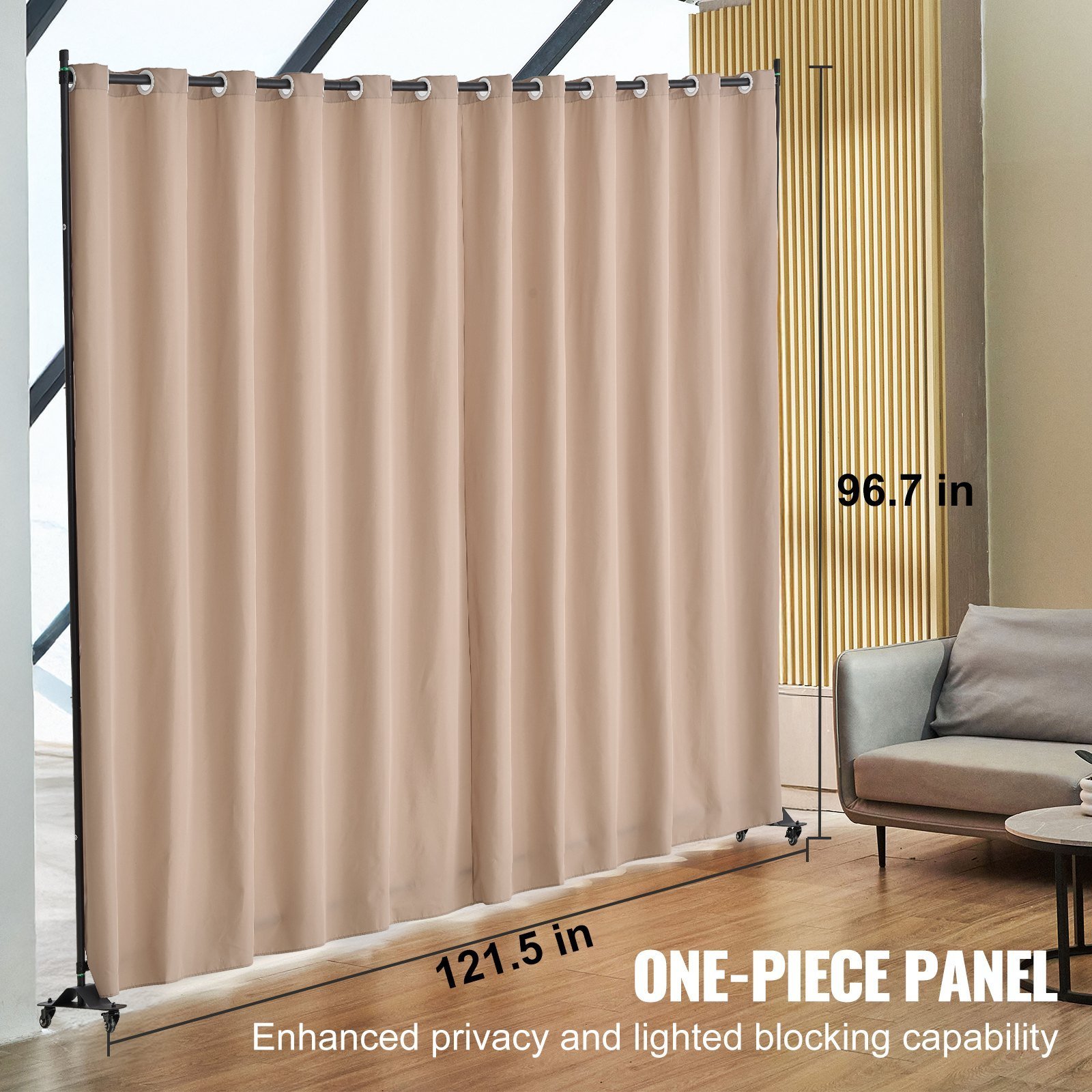 Room Divider, Portable Panel Room Divider With Wheels Curtain Divider Stand, Freestanding Room Divider Privacy Screen For Office, Bedroom, Dining Room, Study, Brown - Image 8