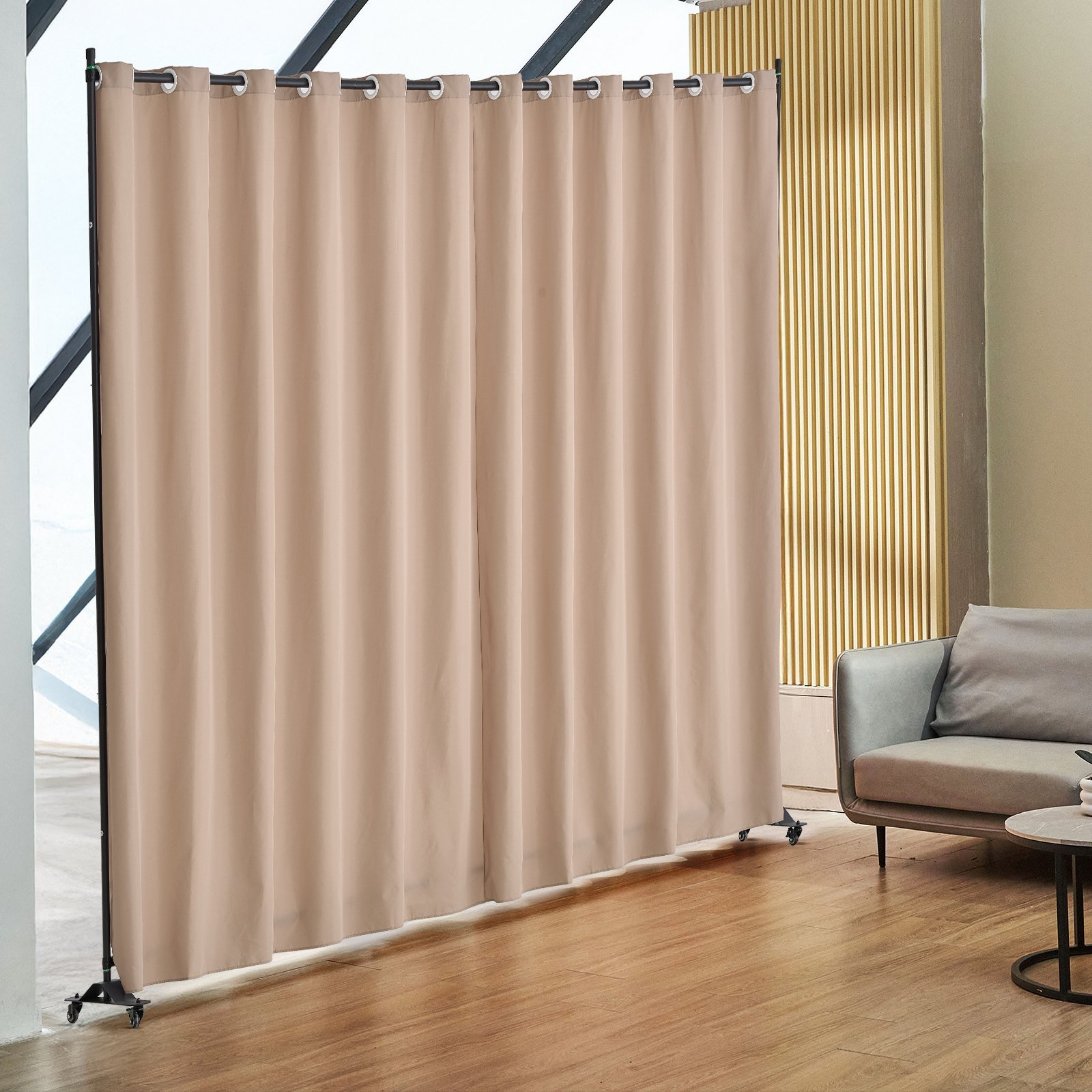 Room Divider, Portable Panel Room Divider With Wheels Curtain Divider Stand, Freestanding Room Divider Privacy Screen For Office, Bedroom, Dining Room, Study, Brown - Image 7